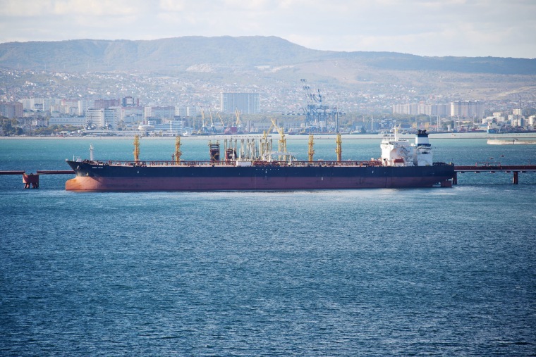 An oil tanker moored in Novorossiysk, Russia, in 2022.